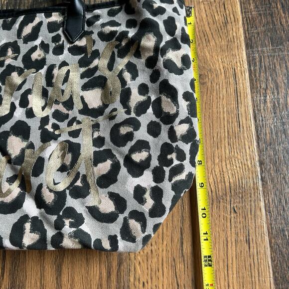 Victoria’s Secret Leopard Print Tote Bag Gold Script Logo Large Shoulder Bag - Picture 6 of 7